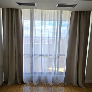 IKEA Curtain Set – Beige Blackout Panels + White Sheer
